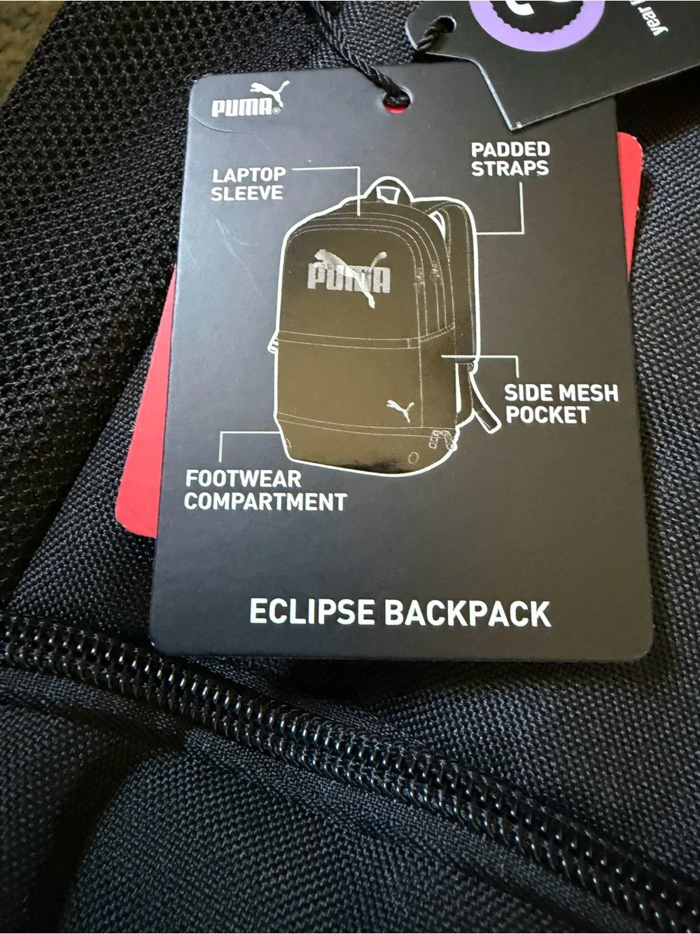 NWT Puma Black Eclipse Backpack with laptop sleeve